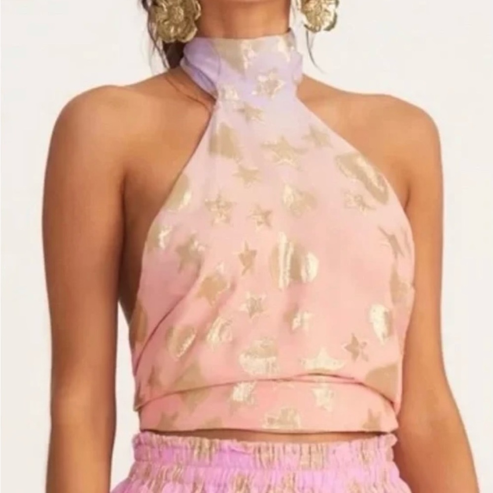 LoveShackFancy Boca Handkerchief Halter Top in color Sunset Orange Ombré sz M - Picture 5 of 16